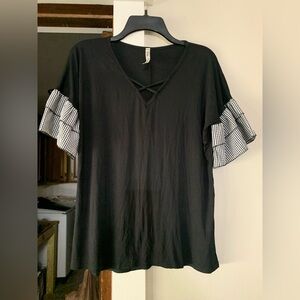Black Ruffle Sleeve Top. Ladies Sz M black shirt